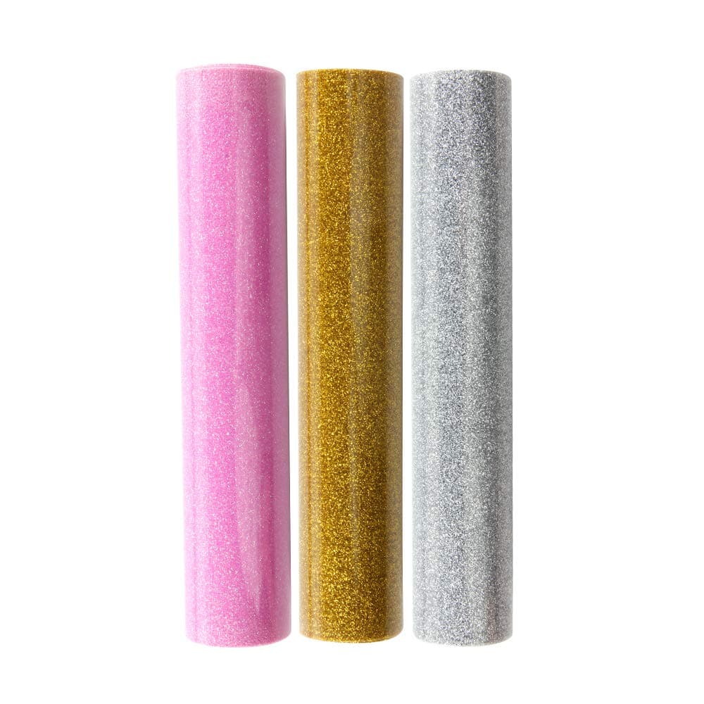 Sunice Glitter Heat Transfer Vinyl Bundle 3Colors Pack of 8"x12" HTV Vinyl Iron on Transfers Sparkle Vinyl for T-Shirt Heat Press Design