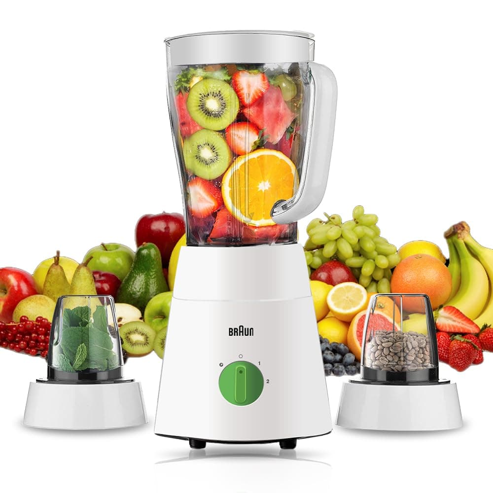 PowerBlend 1 Jug Blender 500W, 1.5 L Capacity, TriAction Technology, 2 Speeds + Ice crush/pulse function. 2 Mill for grinding & chopping, Plastic - JB 0123