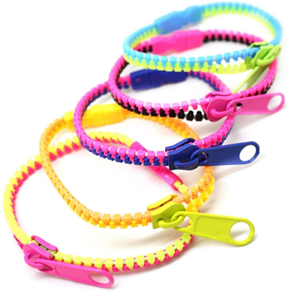 Unisex-Adult Stress Relief Anger Free Anti Anxiety Finger Touch Sensory Activity Relax Colorful Mini Zipper Bracelet Fidget Toy Assorted Pack (Multicolor) - 6 Pieces