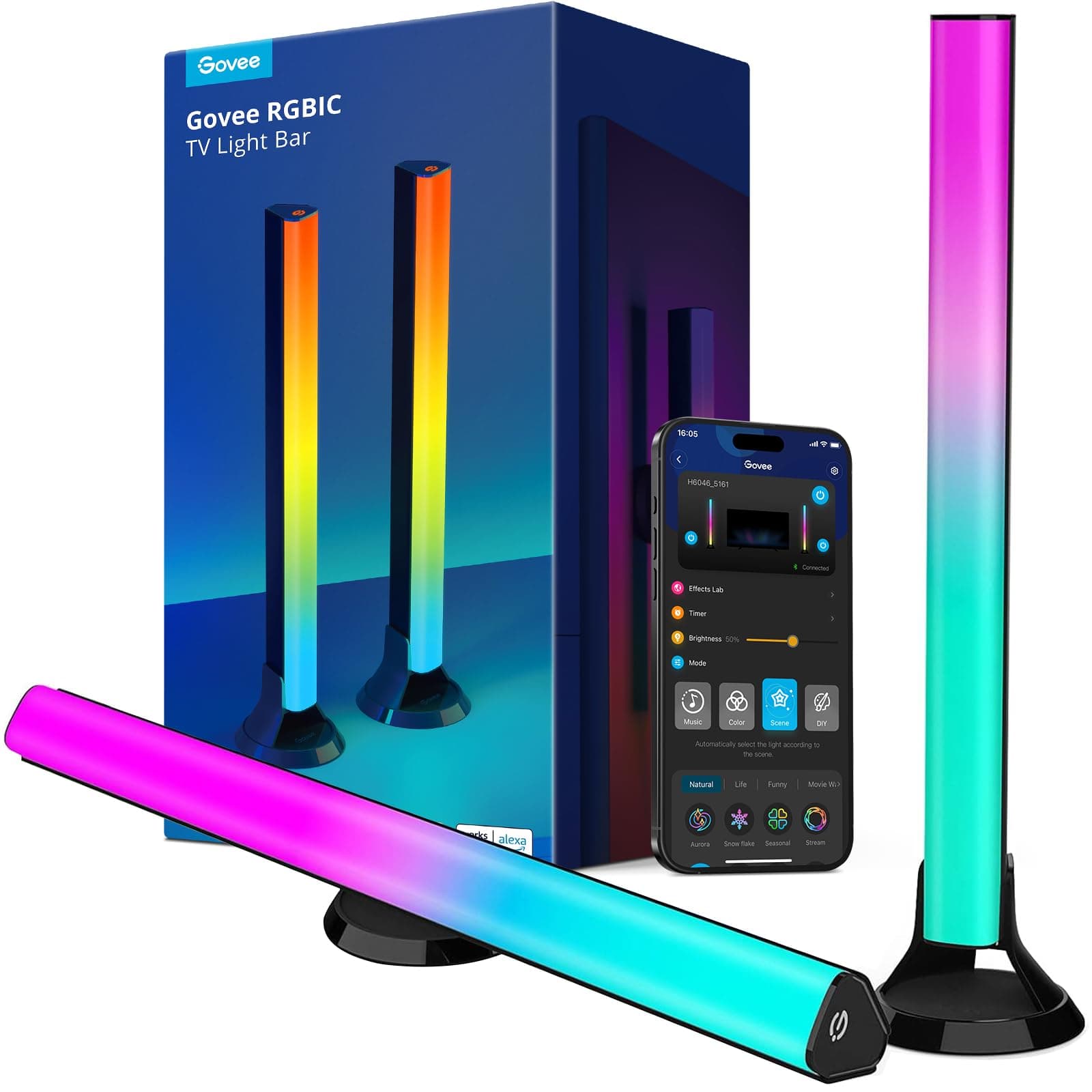 Govee RGBIC TV Light Bars, Supports 55-75 inch TVs, Alexa and Google Assistant, 22 Scene Modes, Music Mode, Remote Control, Multiple Placement Options