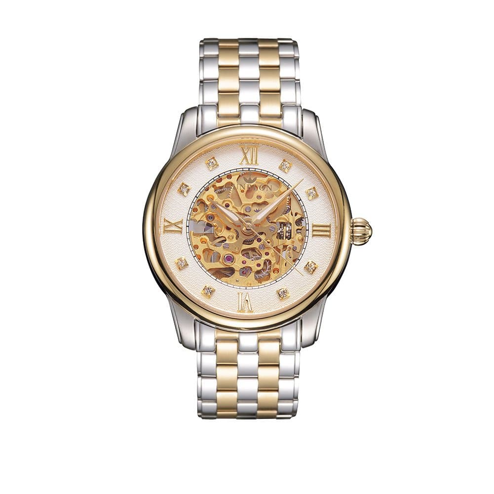 Watchpro4U SUNBLON Men's S510 Stainless Steel Mechanical Hollow out all Watch Gold Movement