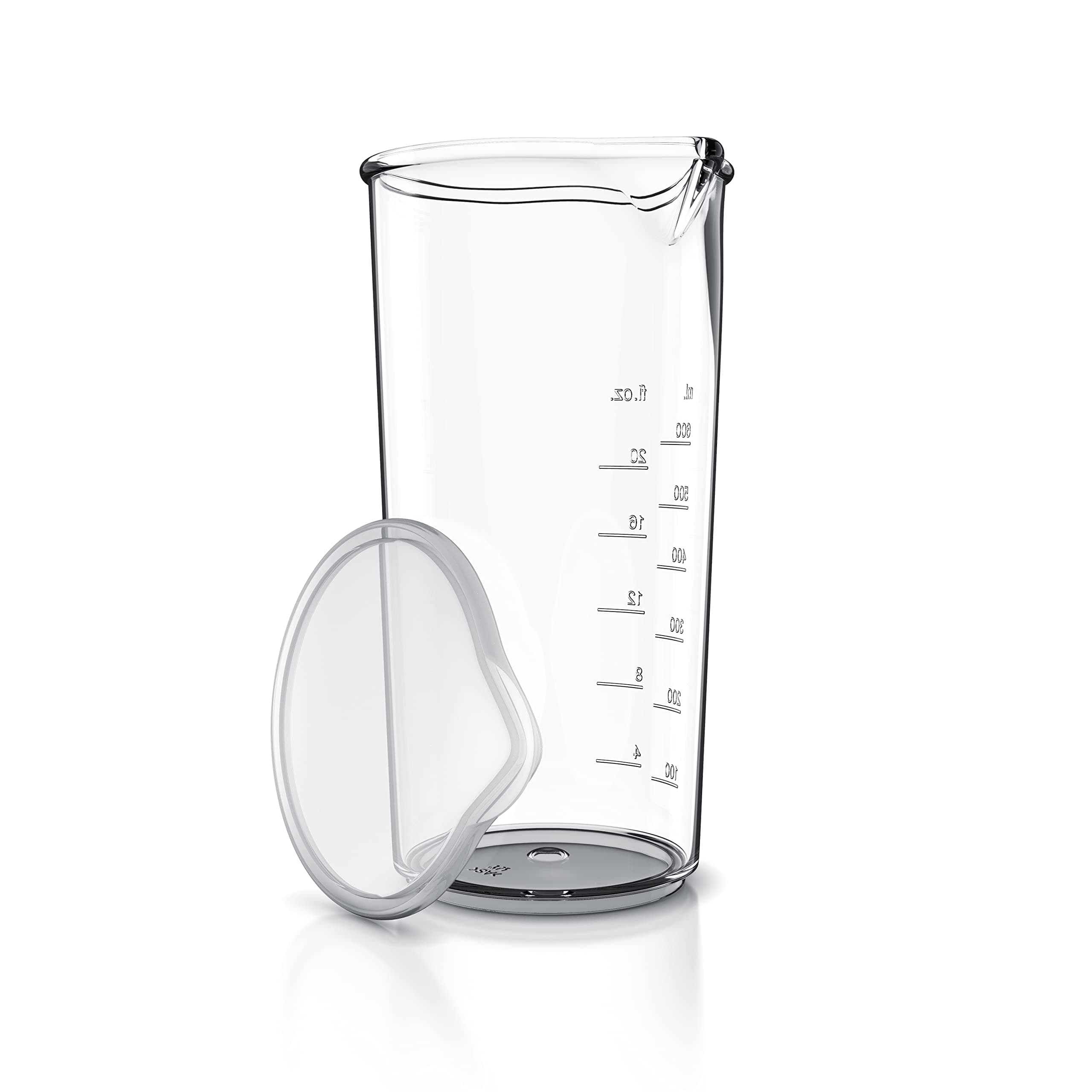 Measuring jug 600 ml with Measurements displayed, Mixing Jug, Blender Beaker with lid, 20 oz, Transparent Measuring Cup, Ideal for Hand Blender and Handheld Milk frother, Plastic