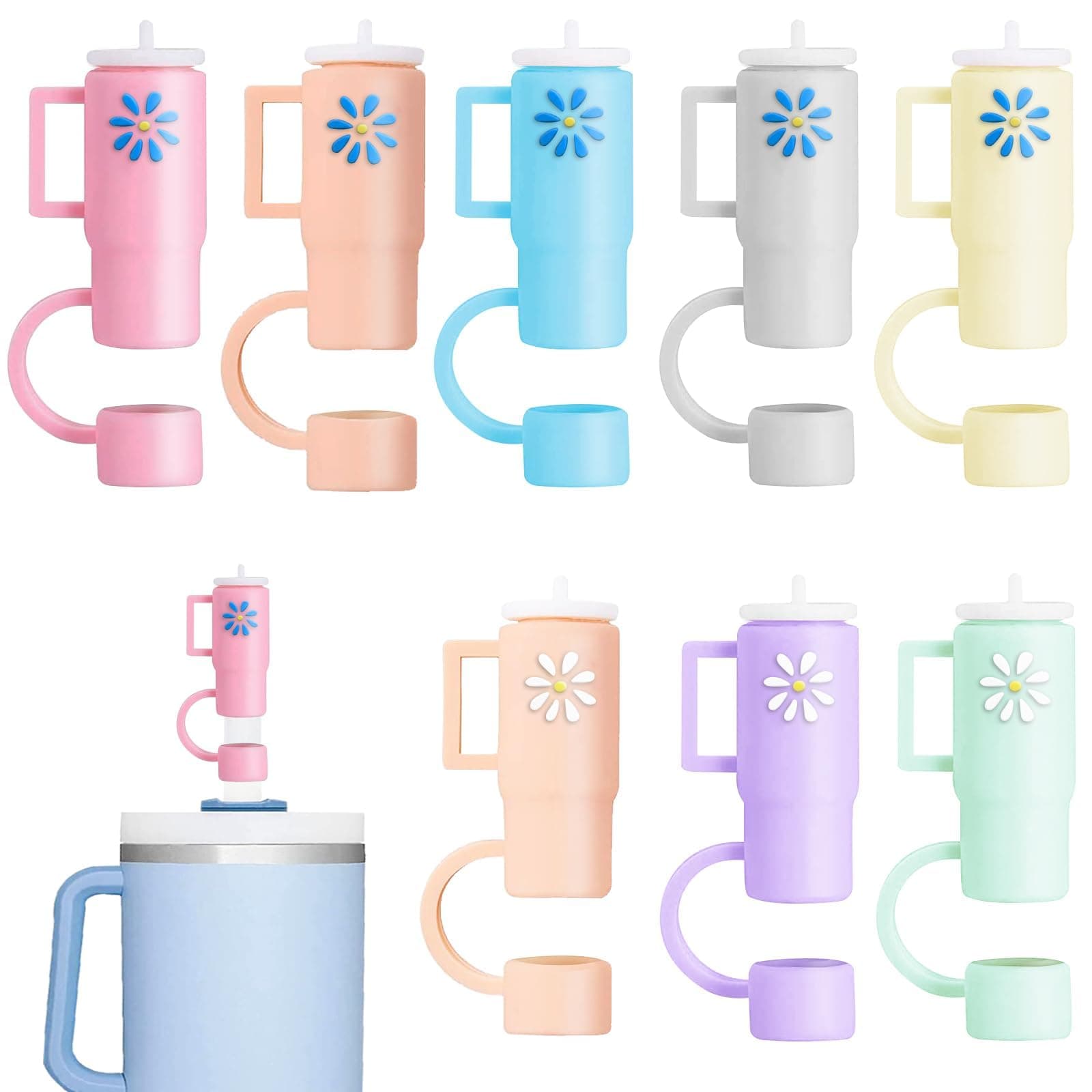 EXQUILEG Straw Covers Cap Fit for Stanley Cup, 8Pcs Silicone Straw Toppers Compatible for Stanley 30&40 Oz Tumbler, 10mm Drinking Straw Tip Covers Fit for Stanley Cups Accessories