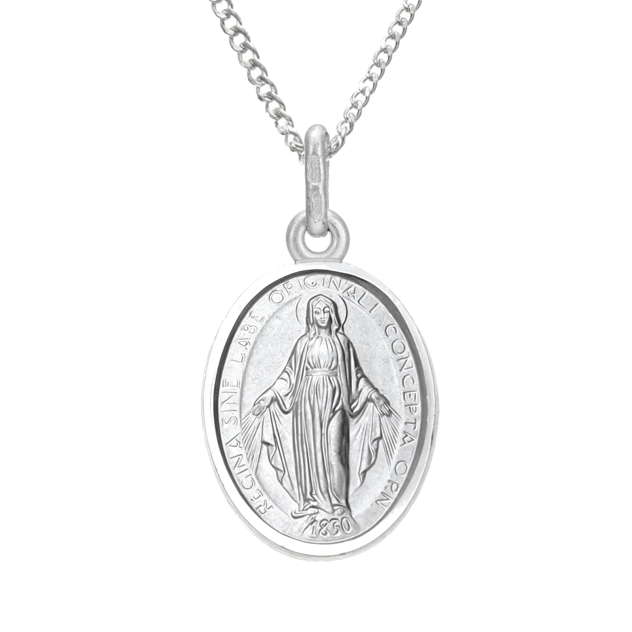 925 Sterling Silver Miraculous Medal Catholic Necklace - 14mm x 10mm Miraculous Medal with 18" Silver Chain & Jewellery Gift Box