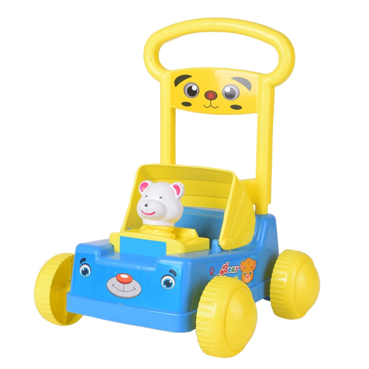 Yellow Mango Baby Sit-to-Stand Activity Walker, Baby Push Walker in Front Small White Bear Face (Blue,9 Months - 18 Months)
