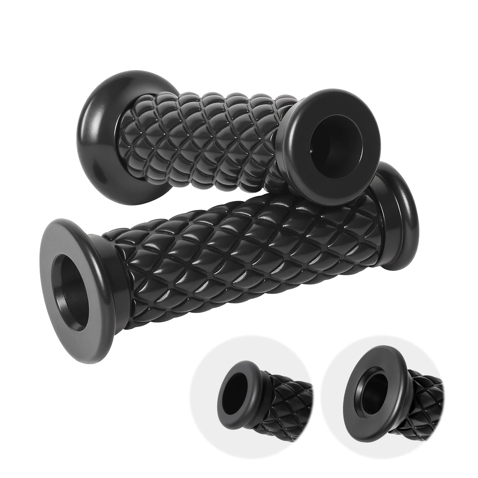 StarknightMT Motorcycle Vintage Non Slip Handlebar Grips 7/8" 22mm 1" 24mm Rubber Handle Grips, Open End