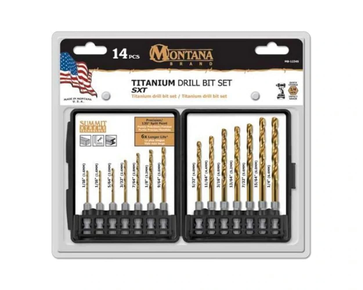 14pc Titanium Drill Bit Set