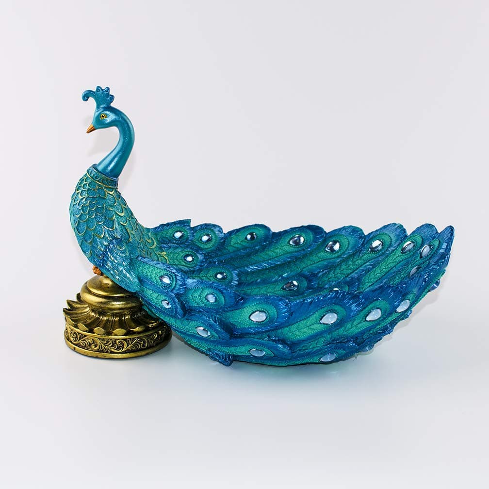 Handmade Poly-Stone Peacock Ring/Jewelry Holder, Jewelry Dish Tray Plate Perfect Place to Hold Rings, Bracelets, Necklaces and Other Jewelry, Fruit, Biscuits, Home Decoration, Handcraft (D)
