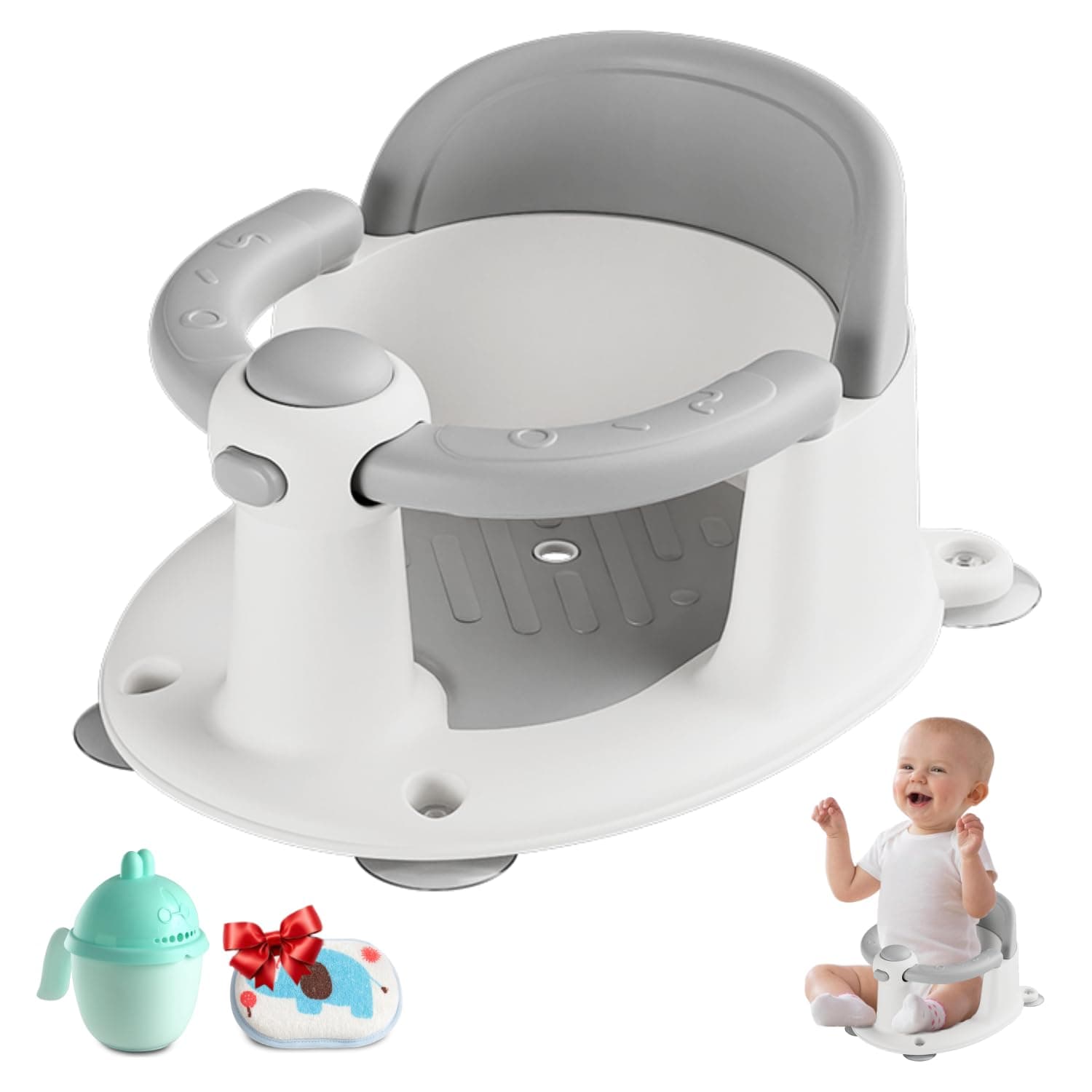 Trankerloop Baby Bath Seat for Babies 6 Months & up, Non-Slip Toddler Bath Seat for Baby & Newborn, Sit Up Bath Seat for Baby,Grey