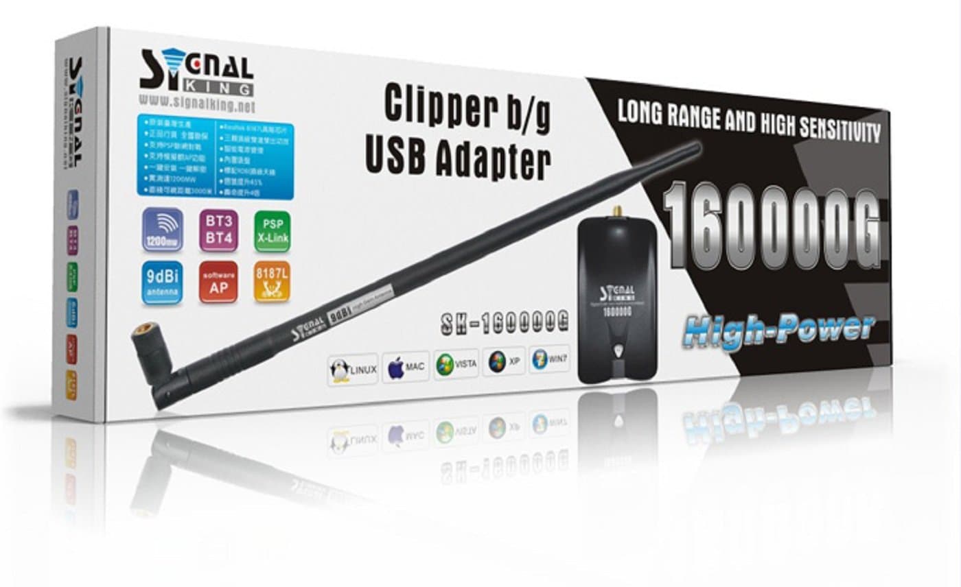 USB WiFi Adapter Antenna 160000N Up to 38dbi Clipper b-n-g