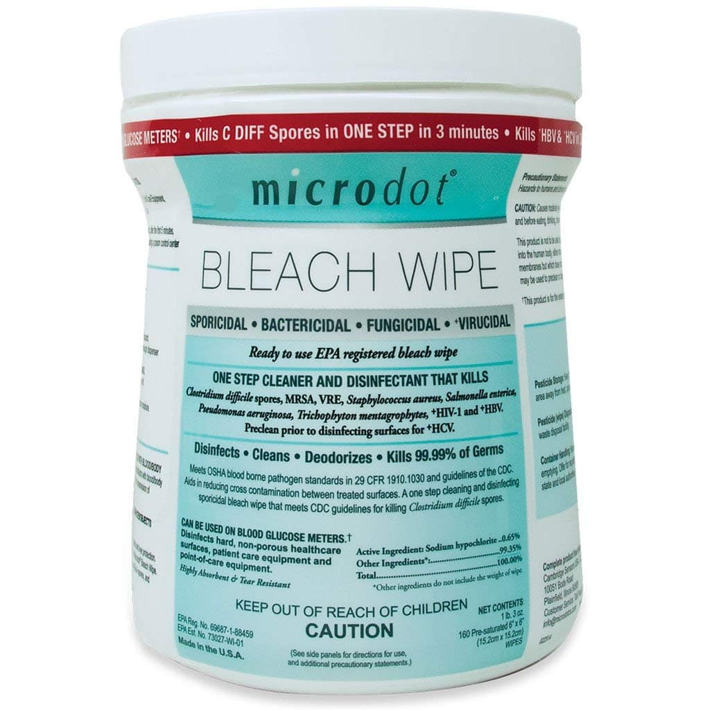 microdot Microdot Disinfecting Bleach Wipe, 160 6x6 Pre Saturated Wipes Per Canister