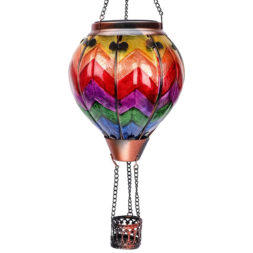 Hot Air Balloon Solar Lantern with Flickering Flame Light Glass Hanging Solar Lanterns Outdoor Waterproof for Garden Tree Yard Patio Party Decor Mother's Day Gift Wavy-Colorful