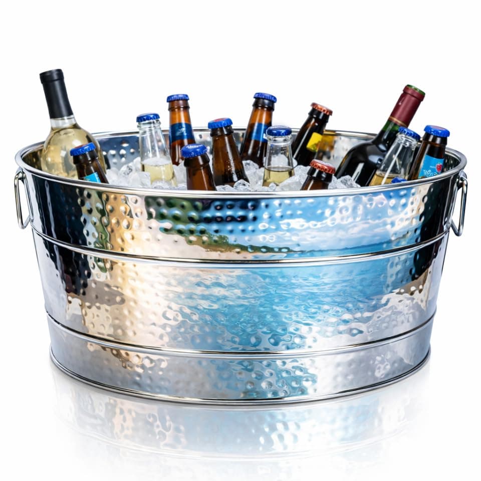 (Stainless Steel) - Aspen Stainless-Steel Metal Bucket for Ice and Drinks, Beverage Chiller for Parties