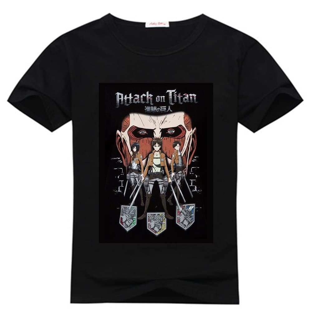 YangshanLin Youth Tee Shirts Attack On Titian--Shingeki no Kyojin Cartoon Black Size L(12Y-14Y)