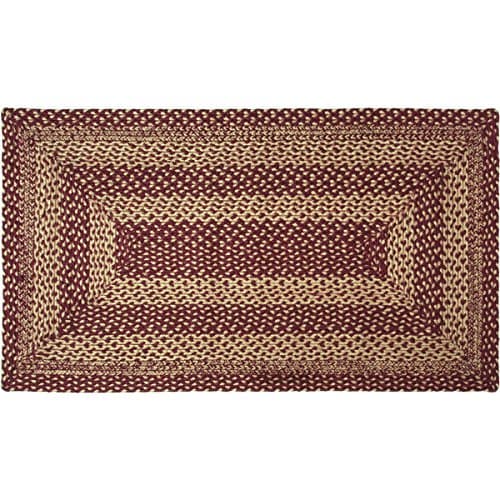VHC Brands 9502 Classic Country Primitive Flooring-Burgundy Tan Jute Red Rug, 27 x 48, Non-Stenciled