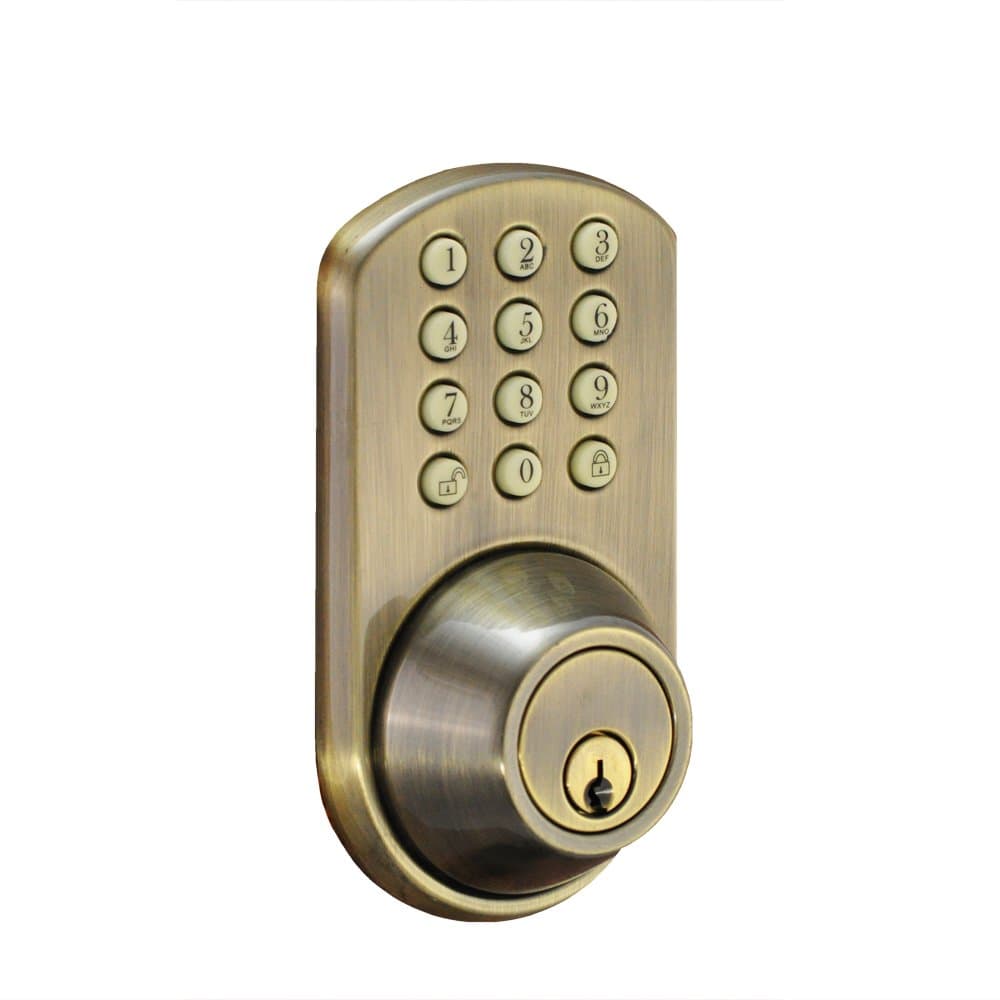 INC HF-01AQ Touchpad Electronic Dead Bolt, Antique Brass