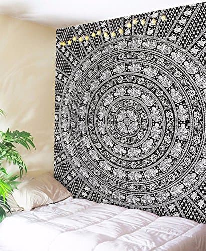 Decor India Tapestry Elephant Tapestry Mandala Tapestry Tapestry Wall Hanging - Black And White