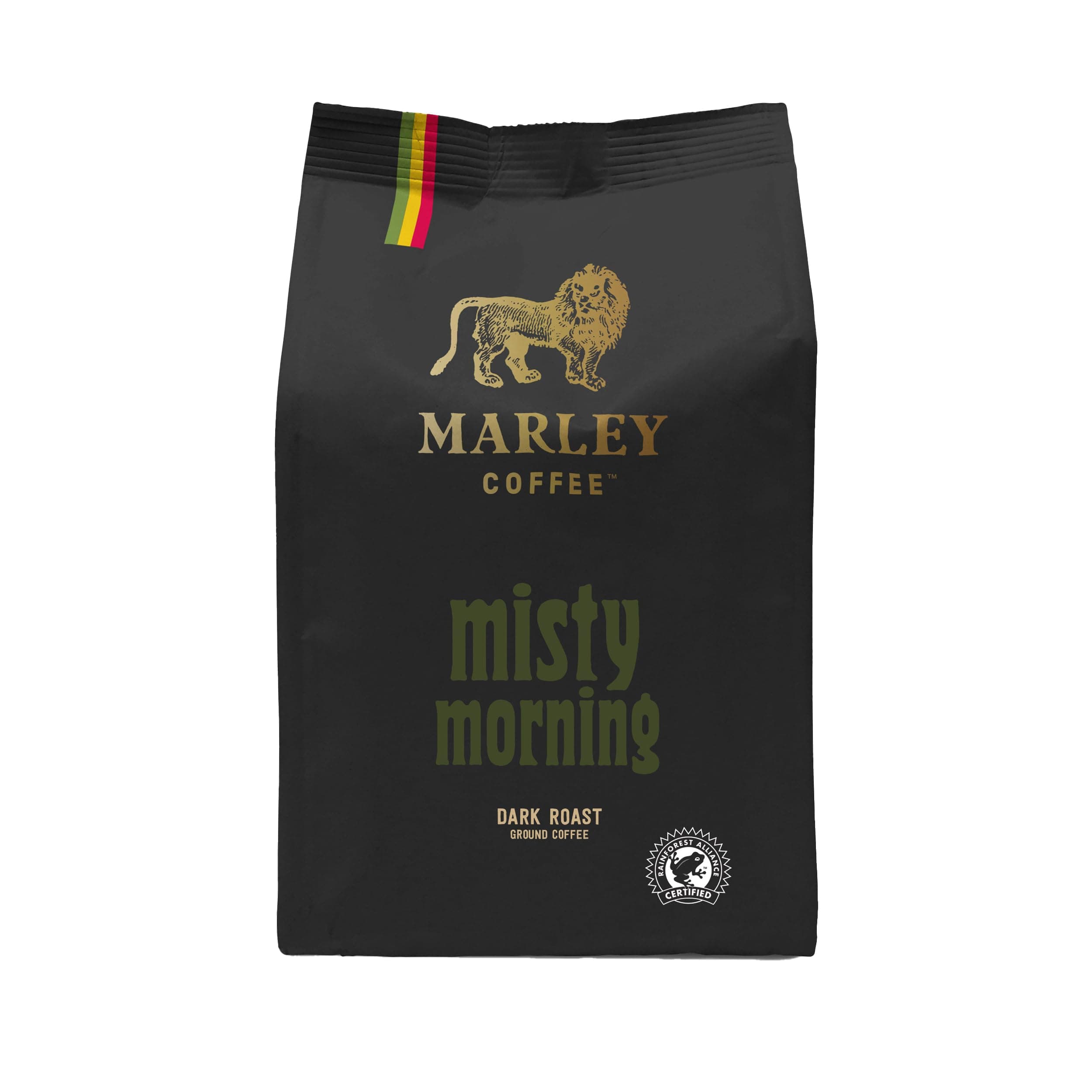 Marley Coffee Strong Dark Roast Ground Coffee 227g - Misty Morning Blend - From The Marley Family - V60 Filter Cafetiere Aeropress - Rainforest Alliance Certified - Strength 5