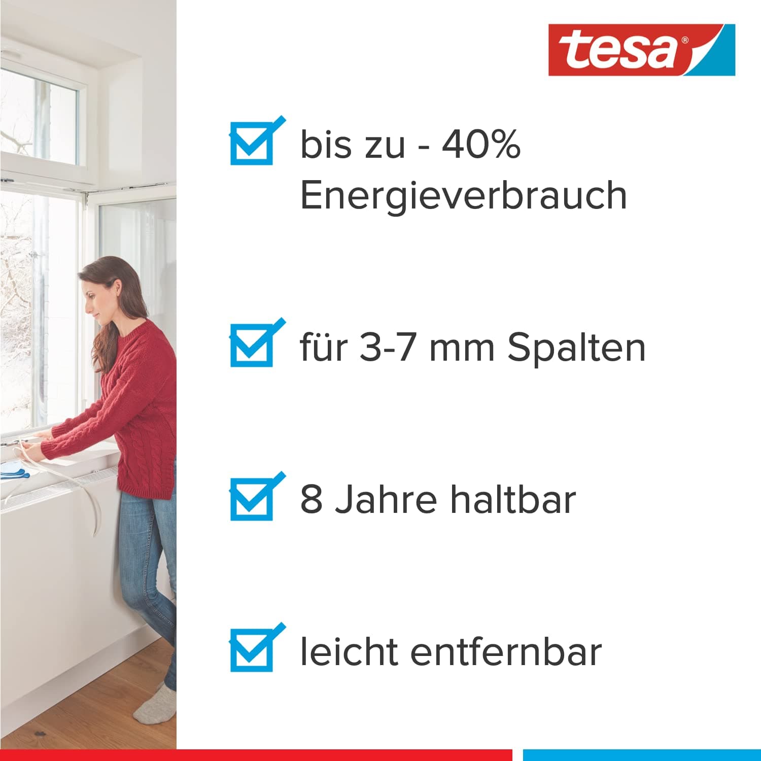 tesamoll D-Profile Draught Excluder Rubber Sealing Tape - Window Sealer Strip - 6 m x 9 mm x 7 mm - White