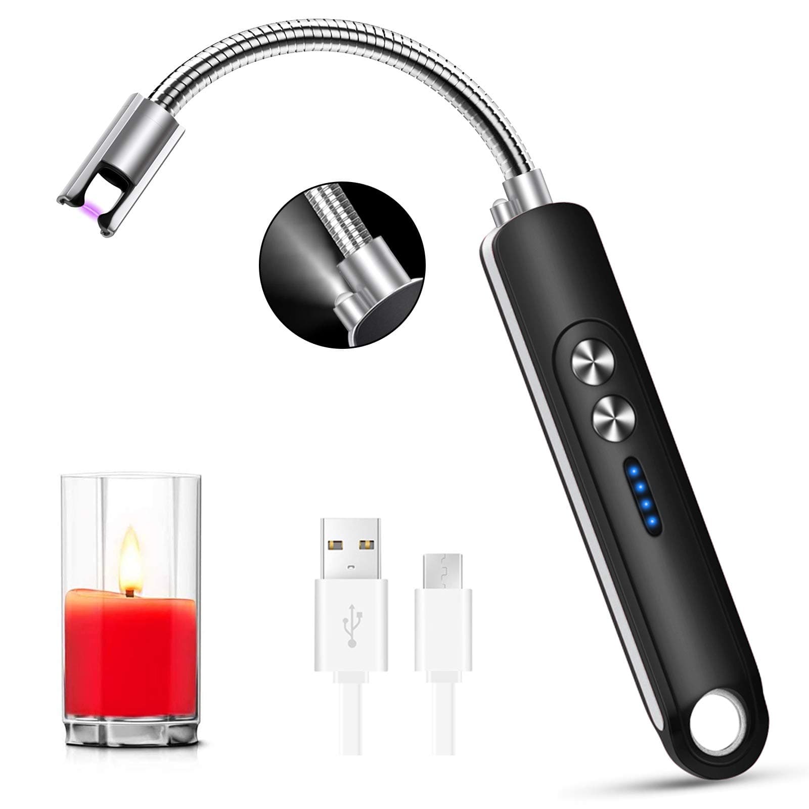 FITA Candle Lighter Electric, USB Rechargeable Upgraded Arc Lighter with 360° Flexible Neck LED Battery Display Windproof Safety for Candle Camping Cooking Grill BBQ Outdoor Home