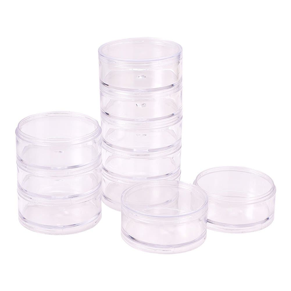 PH PandaHall 2 Sets 5 Layer Cylinder Stackable Bead Containers 15ml Plastic Round Clear Storage Organizer Box with Screw Lid for Make Up, Eye Shadow, Nails, Gems, Beads, Jewelry, Small Items