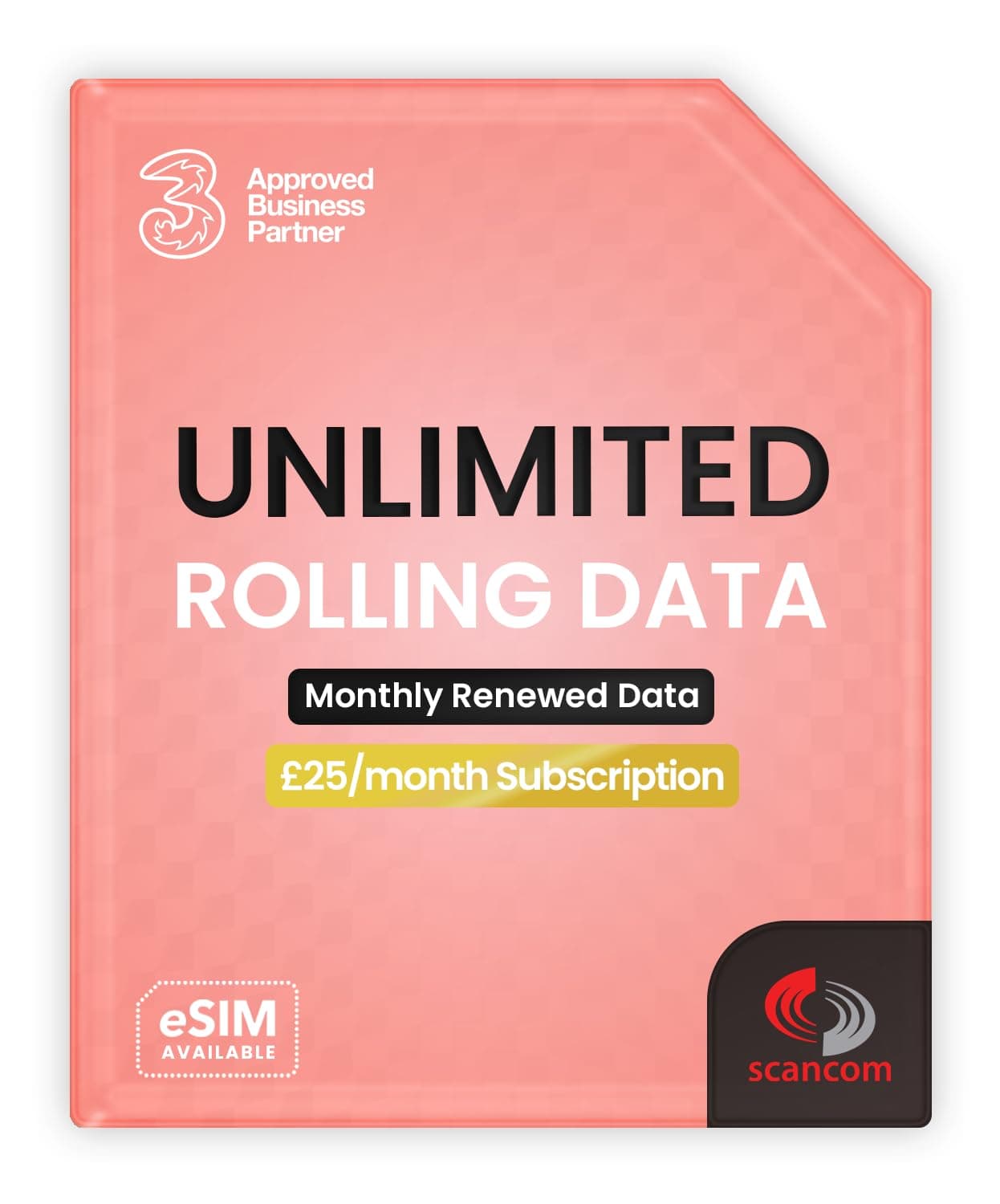 – Three Unlimited 5G Data SIM Card - No Contract or Credit Check - Rolling 30-Day £25/Month Subscription