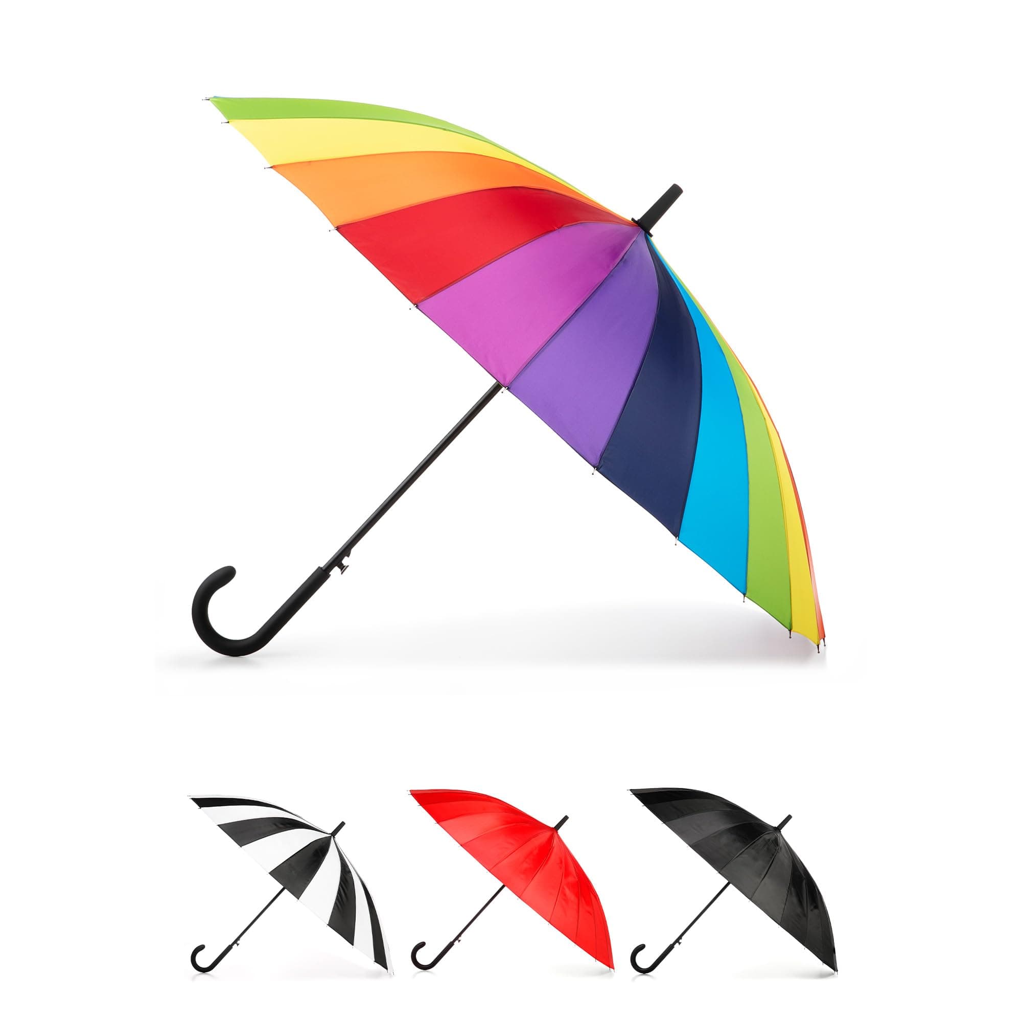 totes Large Eco Auto-Open 24 Rib Stick Umbrella with a Classic J Hook Curved Handle and water repellant