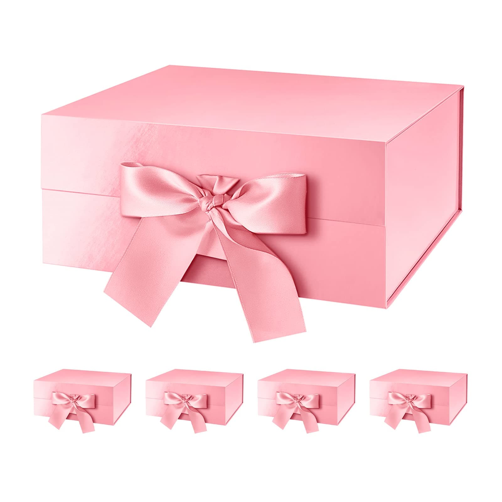 HAPPY POTATO 6 Pink Glossy Gift Boxes with Lids, Magnetic Closure, Ribbon, Versatile Occasions (9x6.5x3.8 Inches, Pack of 6)