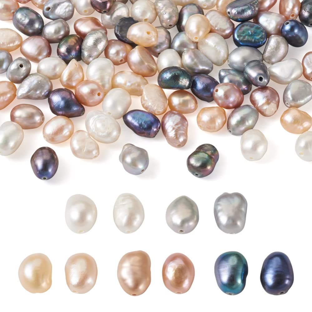 Beadthoven 100pcs Natural Freshwater Pearl Beads 4-6mm Mix Irregular Nuggets Pearl Beads Oval Rice Loose Pearls for DIY Bracelet Necklace Jewelry Making Beading Crafts Supplies Hole 0.5-0.7mm