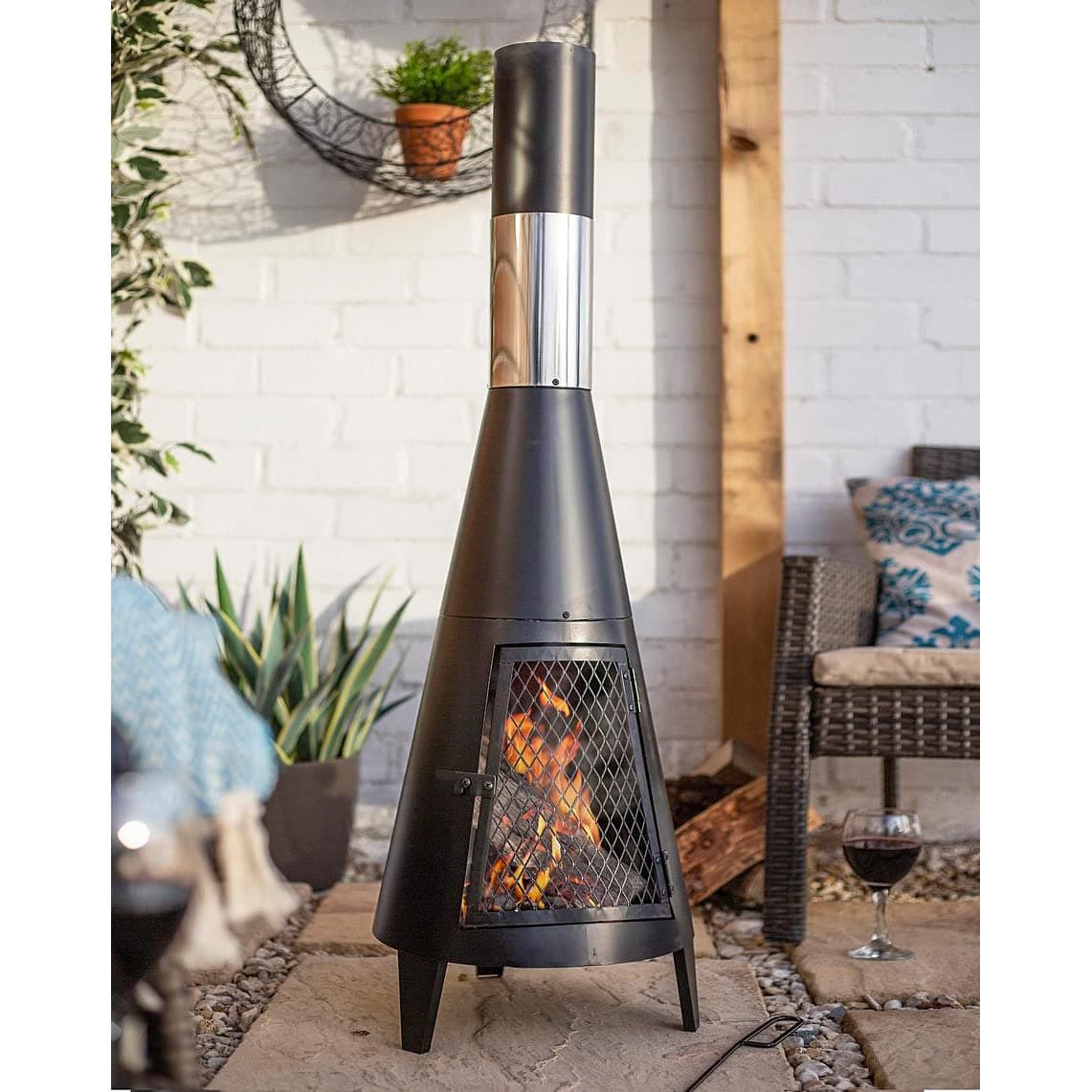 Wood Burning Fire Pits Outside,63 inch Tall Chiminea Outdoor Fireplace Patio,Outdoor Chimineas Wood Burning Fireplace,Patio Metal Rocket Fireplaces,Backyard Outdoor Fire Pits black