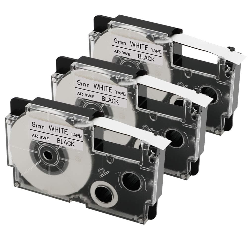 Replace for Casio Label Maker Tape 9mm Xr-9we2s Xr9we2s 3/8" Black On White Label It Tape Cartridge Compatible with Casio EZ Label Printers Kl-60 Kl-780 Kl750b Kl-100 Kl750 Kl7200, 3-Pack