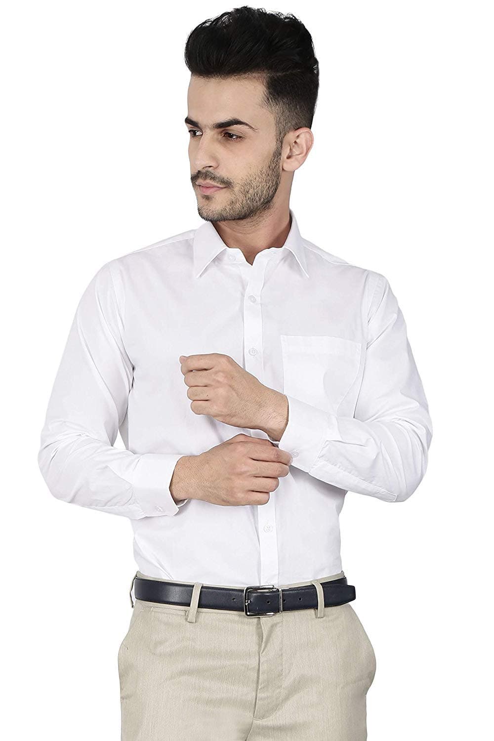 SWISSCOTT Men's White Cotton Slim Fit Formal Shirts (40)
