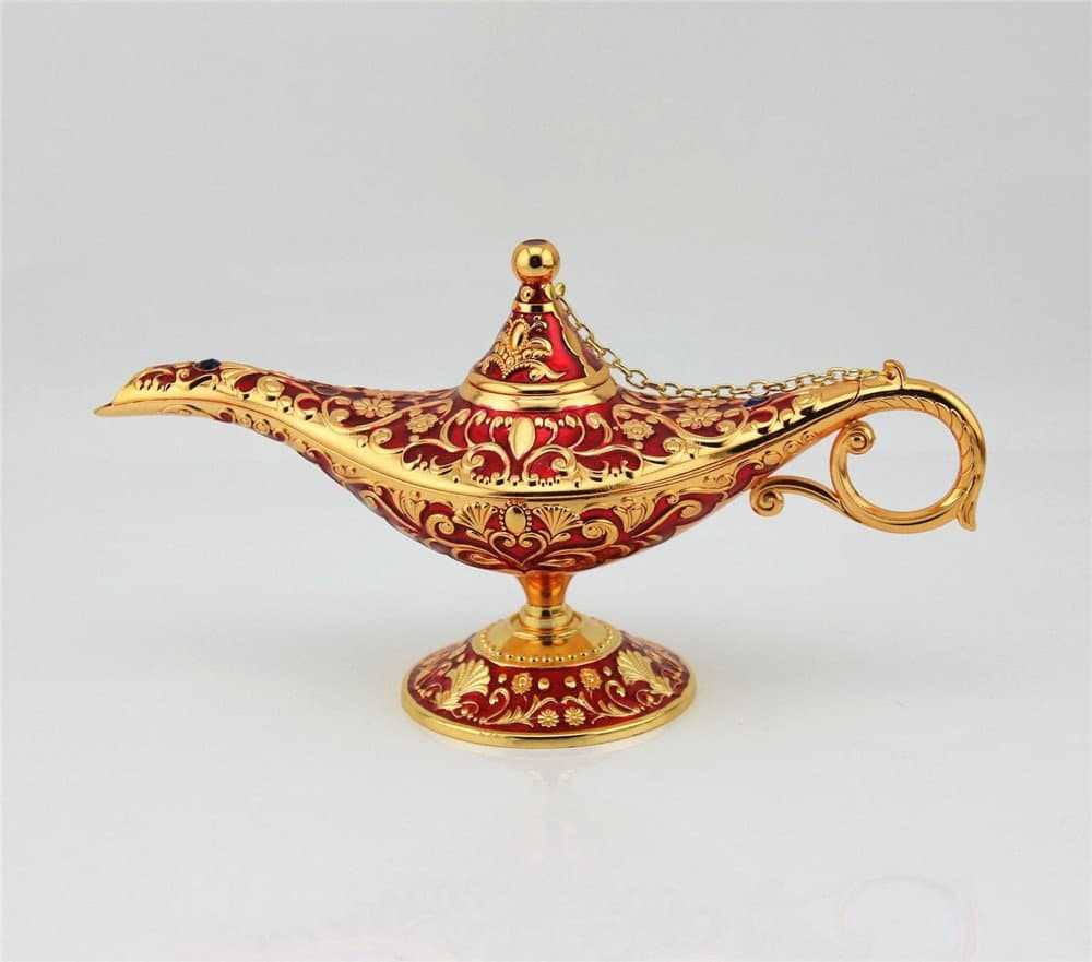 Enamel Metal Aladdin Genie Lamps Incense Burners Legend Aladdin Magic Lamp (Gold+Red)
