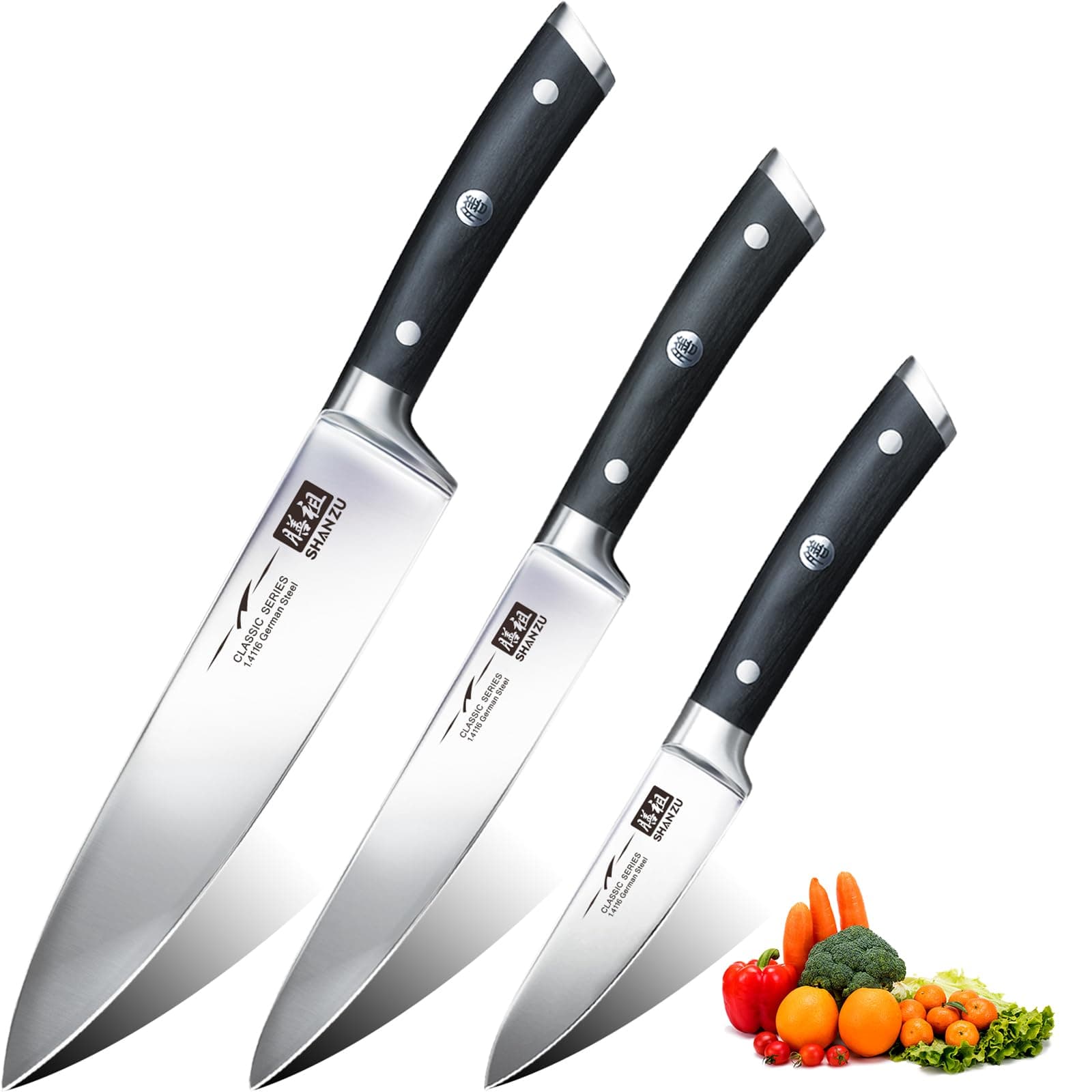 Kitchen Knives Sets 3pcs with German Stainless Steel Professional Japanese Knives Set, Ultra Sharp Chef Knife Set Including Chef's Knife 20cm Kitchen Knife 15cm Paring Knife 9.5cm