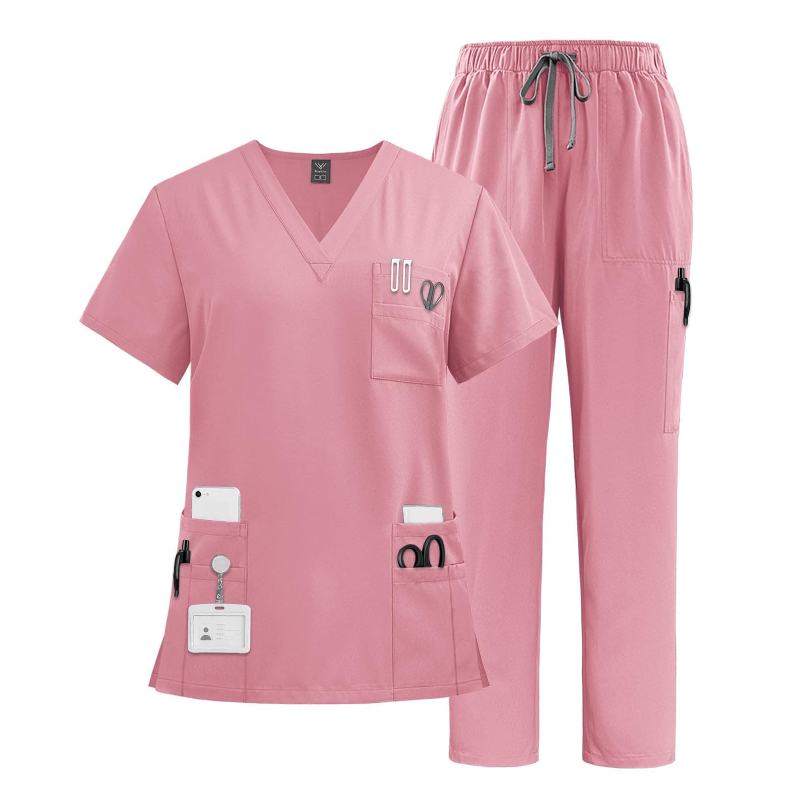 VIAOLI Scrubs Set Multiple pockets V-Neck Top and Drawstring Scrub Pant - Medical Uniform Women Scrub Set Clearance