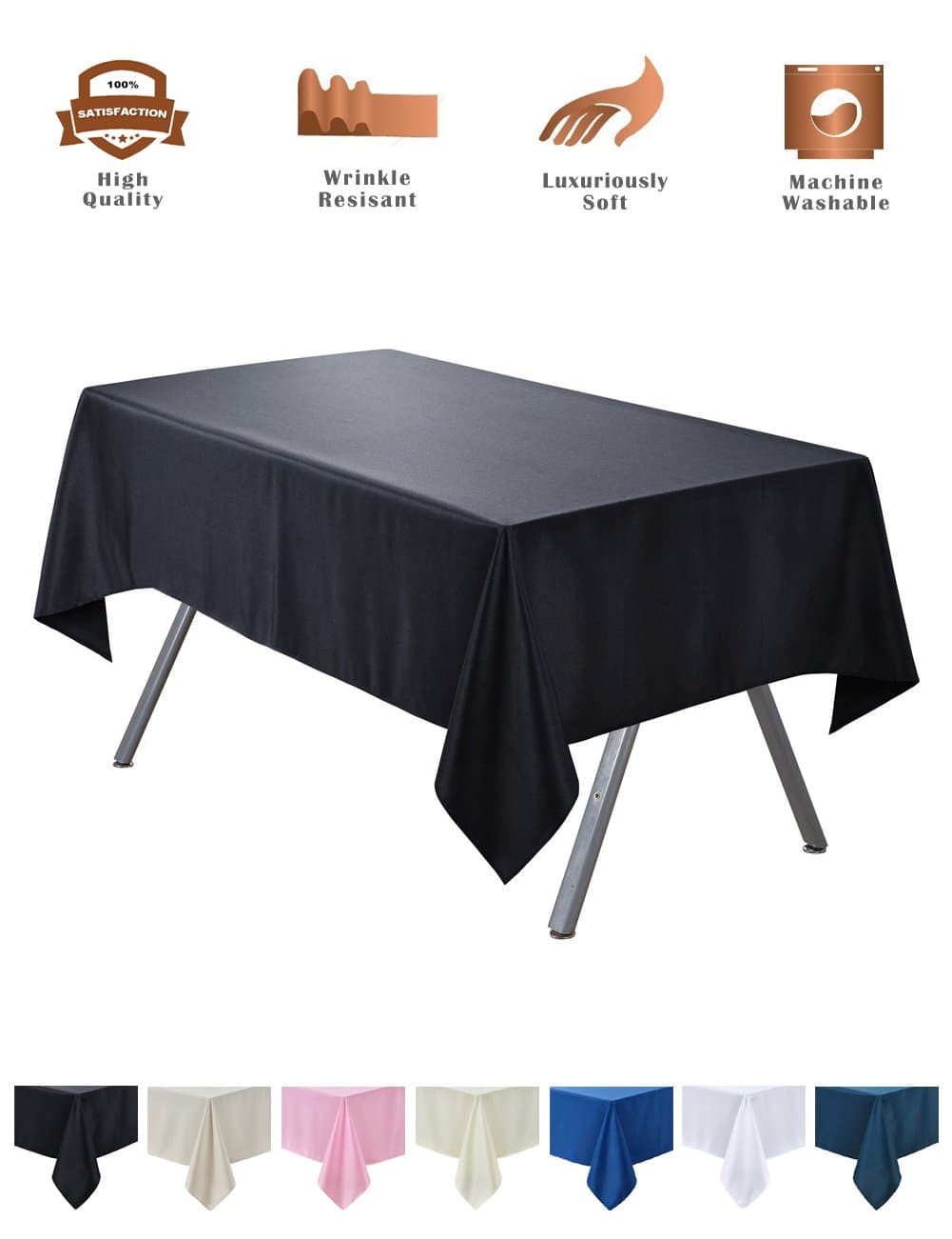 Cieltown Polyester Rectangular Fabric Tablecloth (60 x 102-Inch, Black)