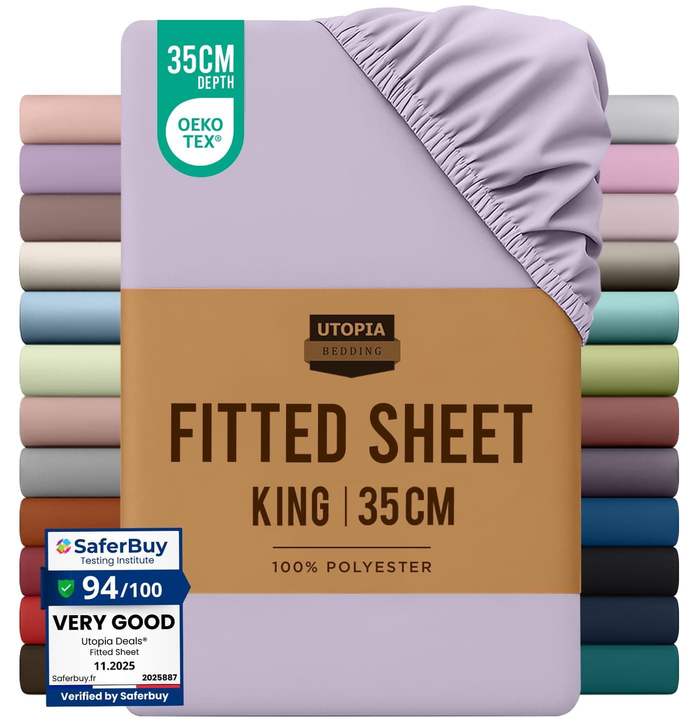 Utopia Bedding Fitted Sheet King, Lavender - Deep Pocket 14 inch (35 cm) - Easy Care - OEKO-TEX Certified - Soft Brushed Polyester Microfibre Fabric - Shrinkage and Fade Resistant - Bottom Sheet