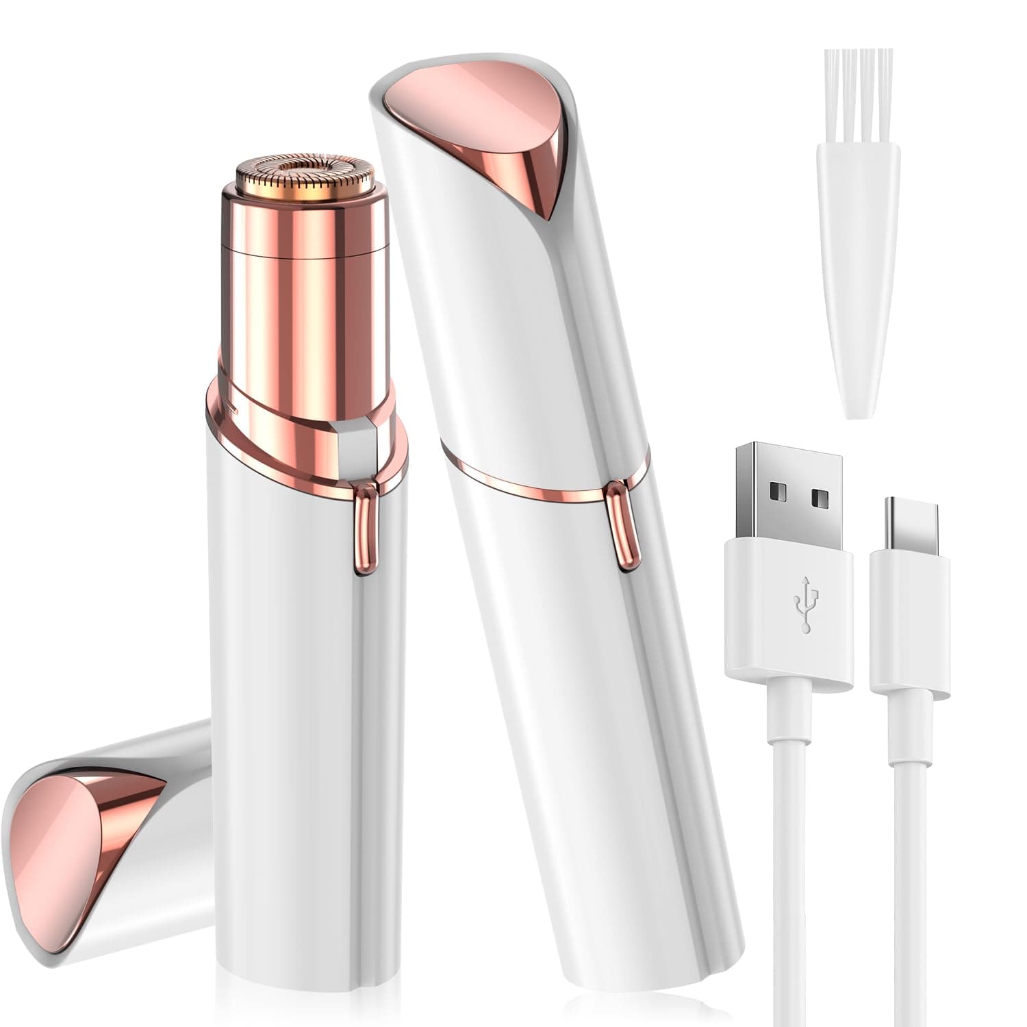 Facial Hair Remover for Women, Face Hair Trimmer, Rechargeable Women's Facial Shaver, Painless Lady Shavers for Women for Face Hair, Upper Lips, Peach Fuzz, Bikini Body-White