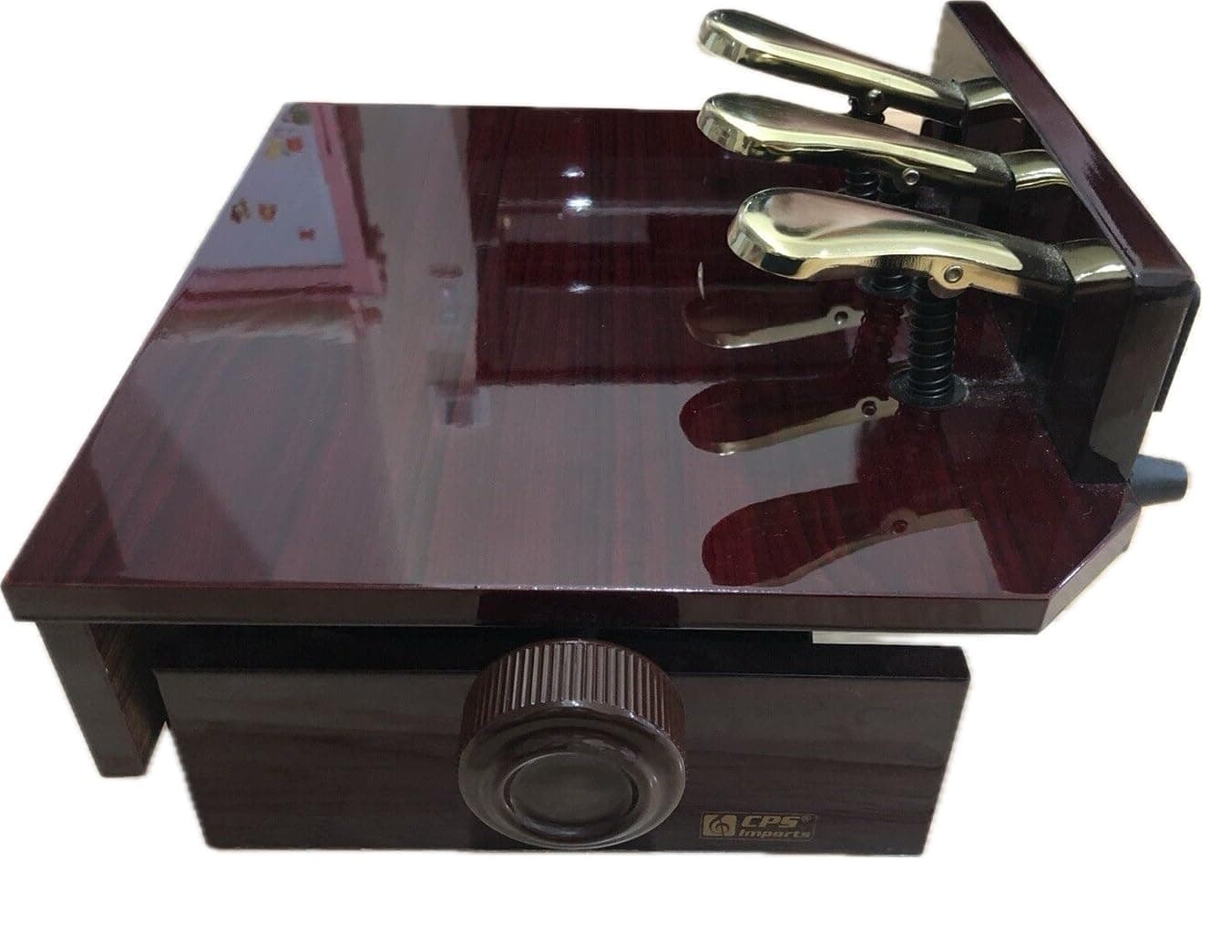 Wood Adjustable Piano Pedal Extender Bench in Mahogany Color with 3 Pedals