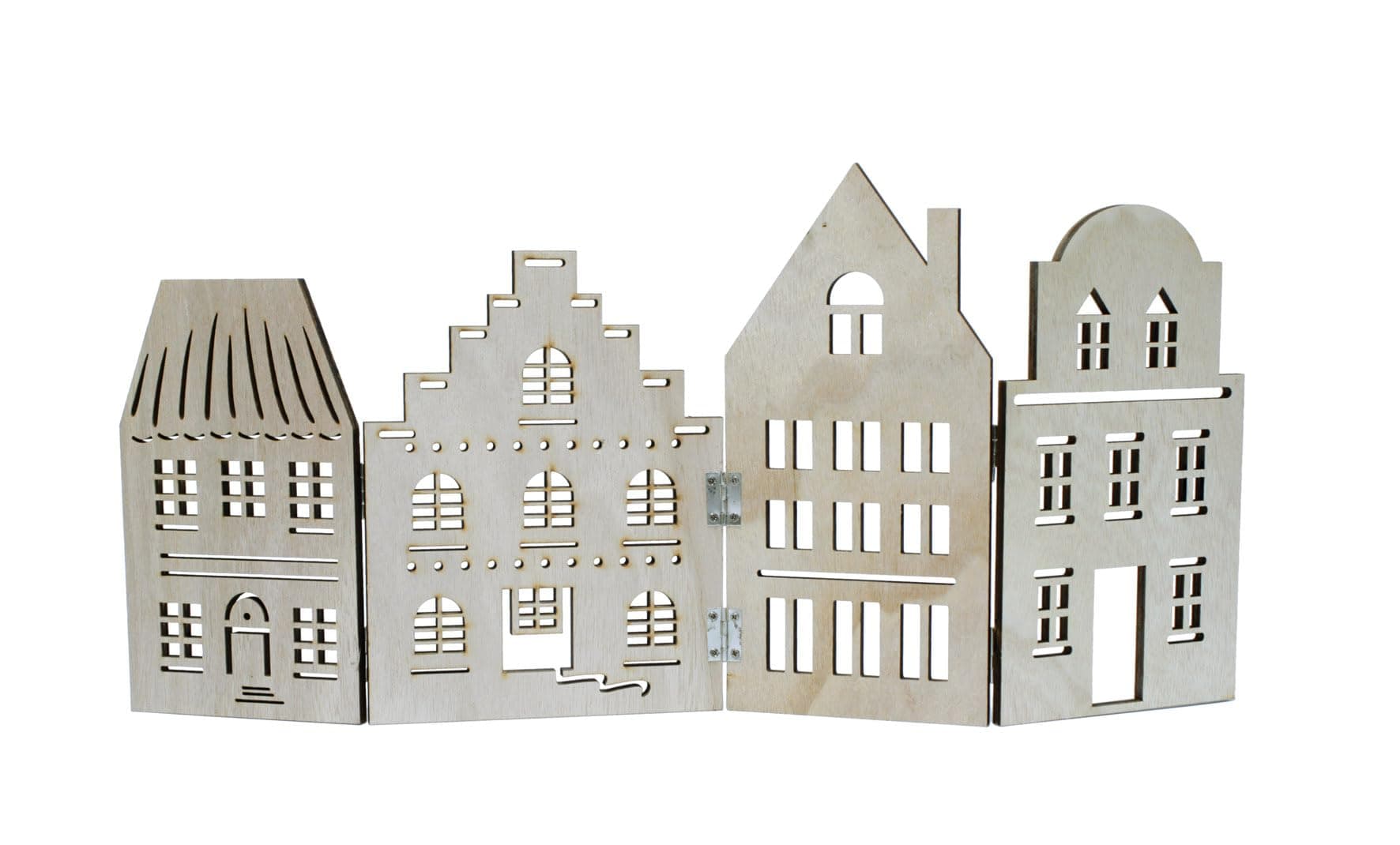 SpeteboDecorative Wooden House Row Natural – 52 x 24 cm – Christmas Village Silhouette Foldable – Christmas Decoration Table Decoration for Christmas City Skyline