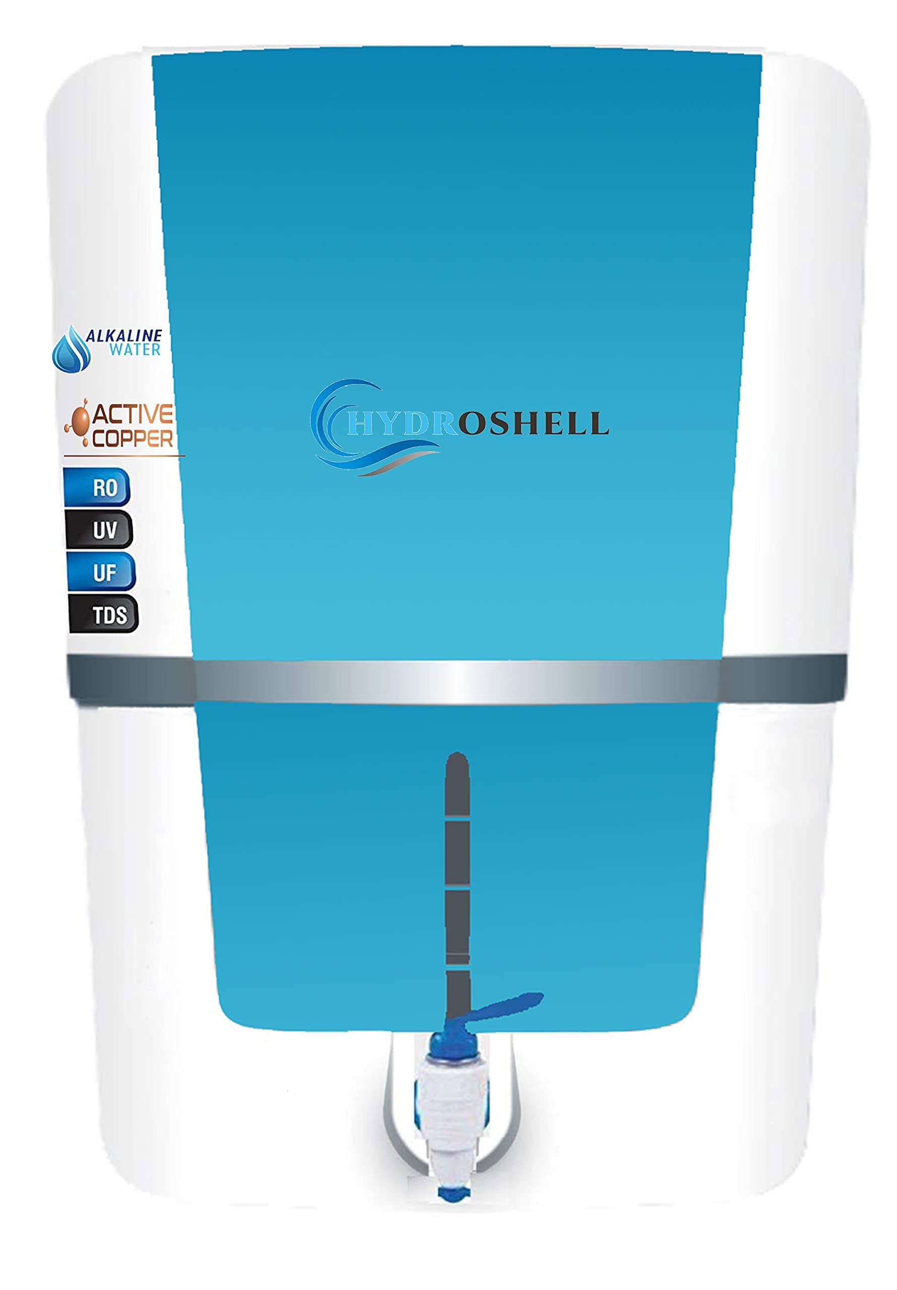 HydroshellRO Water purifier with Aqua Copper Infuser and Bio Alkaline, 12 Liter storage Tank, UV, UF, TDS Adjuster, Suitable for all type of water Supply, Best for Home and office, Blue