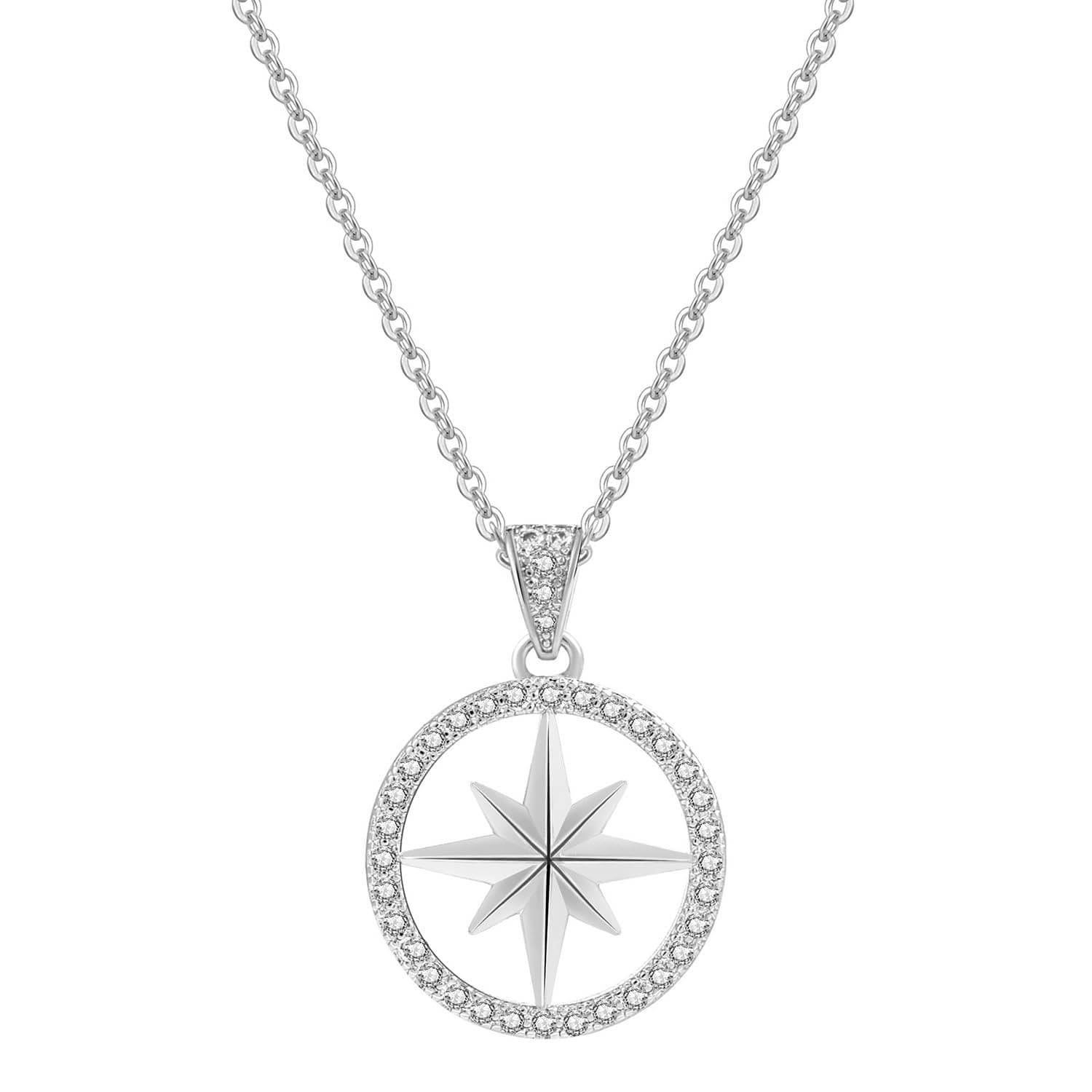 SKZ Compass Necklace Pendant Jewelry Stray Inspired Merch Cubic Zirconia 18K Gold Plated for Stay Fans Gifts