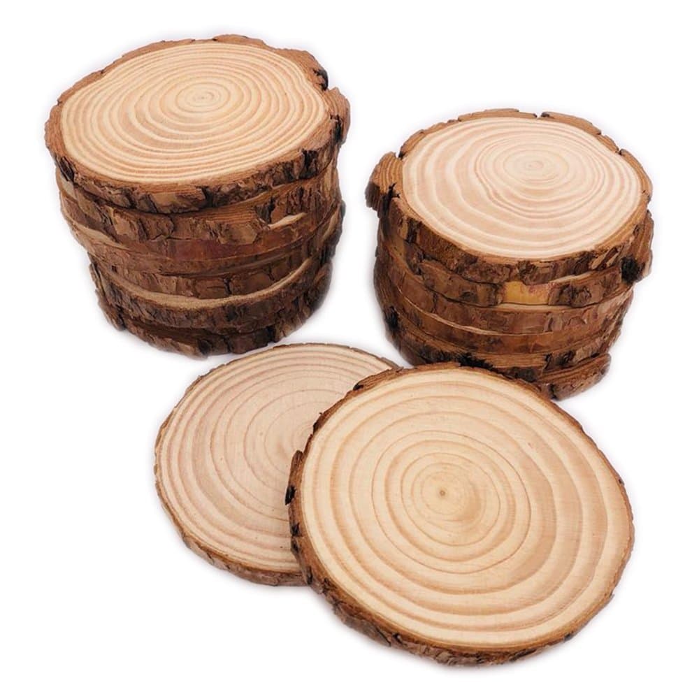 16 Pcs 3.5"-4" Unfinished Natural Wood Slices Circles with Bark for Coasters DIY Crafts Christmas Ornaments Rustic Wedding Decorations Centerpiece