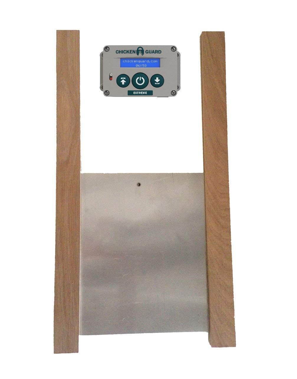 ChickenGuard Classic Door Kit Combi - 'Extreme' Auto Coop Door Opener Plus Aluminium Pop Hole Door with Oak Runners, Indoor/Outdoor Automatic Chicken Coop, Backyard Hen House Accessory