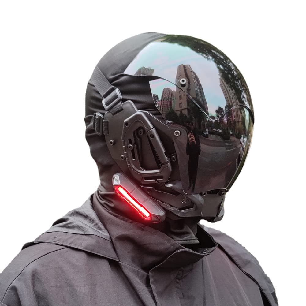Punk Gothic Cyber Mask for Men,Techwear mask, Halloween Cosplay Costume Accessory with LED Light