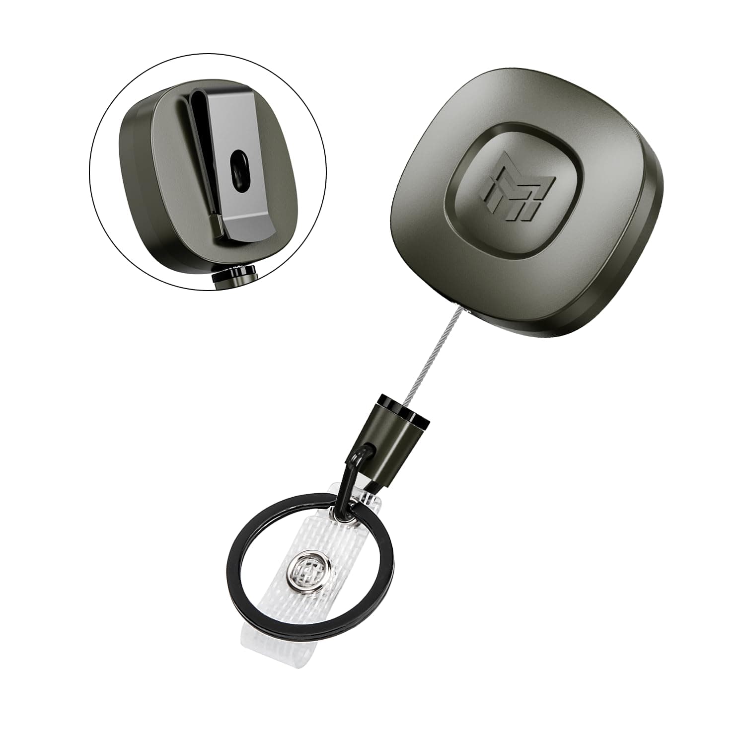 MNGARISTA Heavy Duty Metal Retractable Keychain with Belt Clip, 8 oz Retraction, 31.5" Steel Cable, Zinc Alloy ID Badge Reel Key Chain Retractor (Dark Gray)