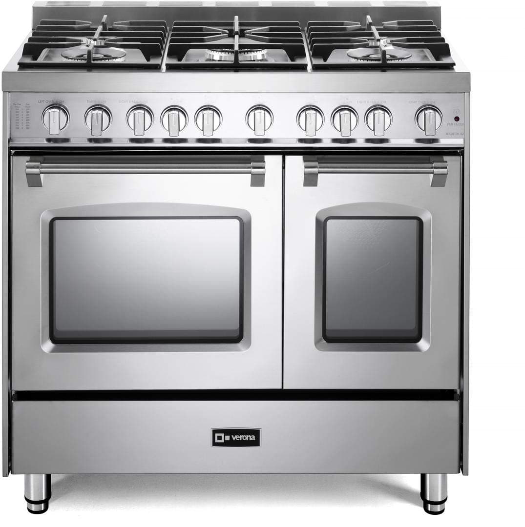 Verona VPFSGG365DSS 36 inch Prestige Series Freestanding Gas Double Oven Range with 5 Sealed Burners, 3.9 cu. ft. Oven Capacity, Convection in Stainless Steel
