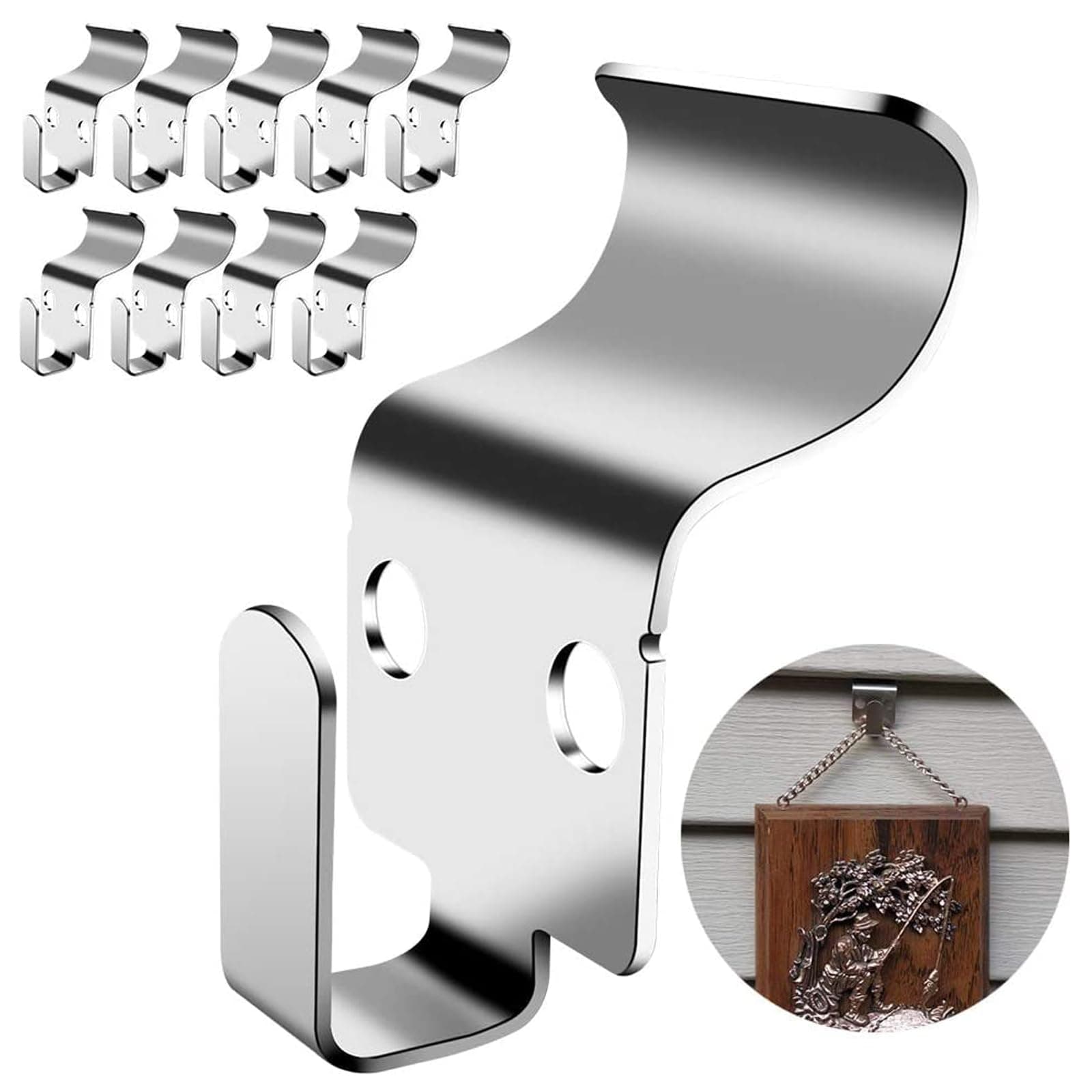 Vinyl siding Hooks,Heavy Duty Stainless Steel Vinyl Siding Hangers for Hanging Ornaments, Wreaths, Camera, String Lights, Wreath Pictures Hook ,Easy Install and Remove (10 Pack )