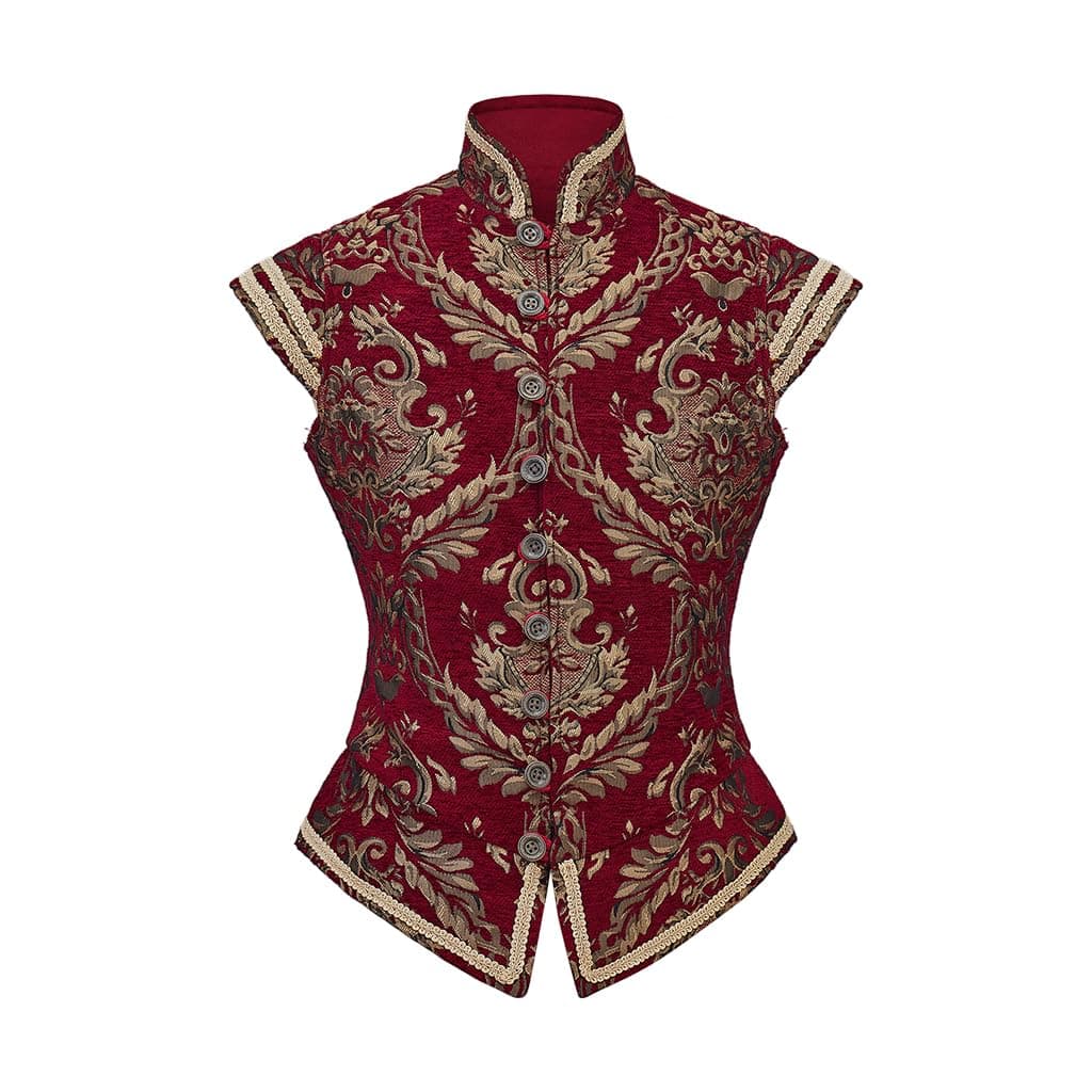 CosplayDiy Mens Tudor Vest Victorian Suit Vest Tudor Jerkin Gothic Steampunk Waistcoat