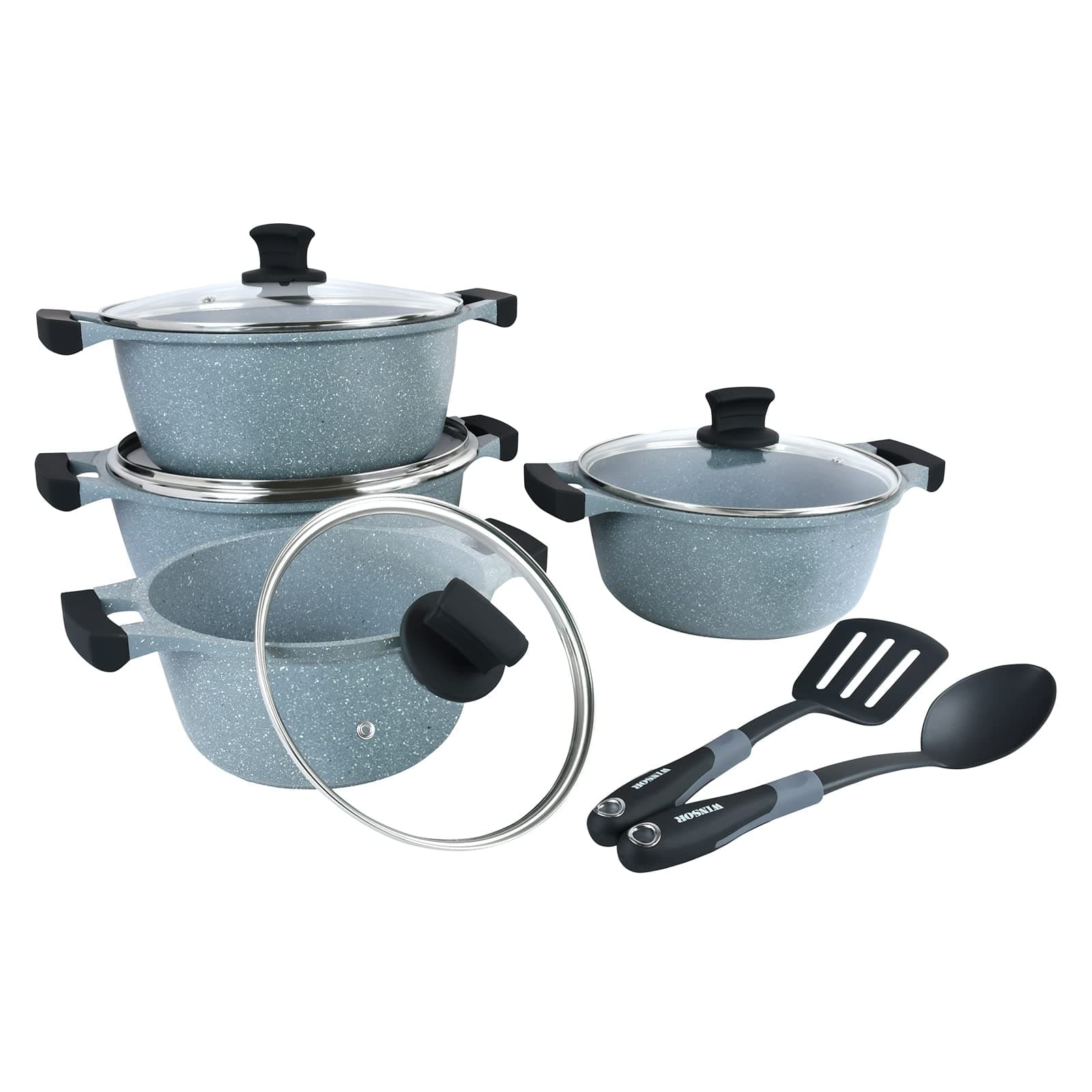 WinsorCast Aluminium Granite Long Lasting Cookware Set, 10 Piece, Grey